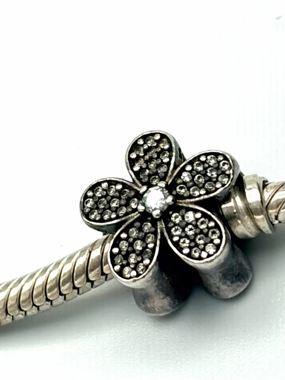 Pandora Dazzling Daisy Charm Silver Flower Pavé Bead- Retired 791480CZ